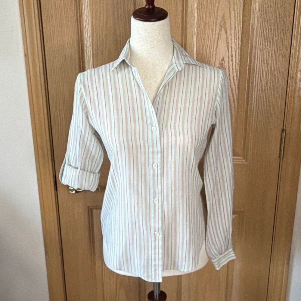 Huk-a-Poo Vintage Hawaiian Striped Button Up Roll Tab Sleeve Shirt Small